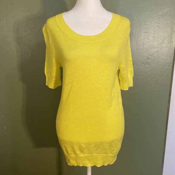 J. Crew Bright Yellow Short Sleeve 100% Cotton Relaxed Pullover Sweater S New - Picture 1 of 11